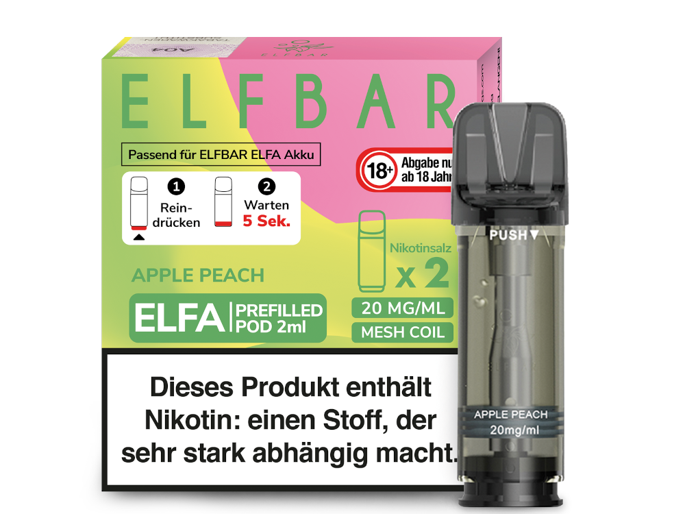 Elf Bar ELFA Prefilled Pod | 2 x 1 ml | Apple Peach Grohandel B2B Elf Bar ELFA Prefilled Pod | 2 x 1 ml | Apple Peach Grohandel B2B