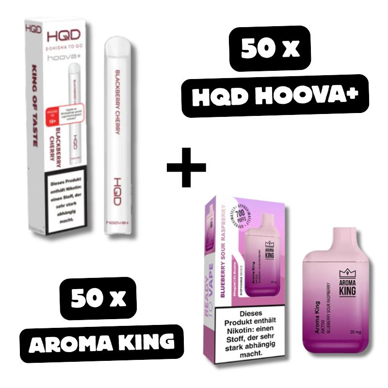 100 Vapes | 50 x HQD Hoova + 50 x Aroma King Grohandel Angebot 100 Vapes | 50 x HQD Hoova + 50 x Aroma King Grohandel Angebot
