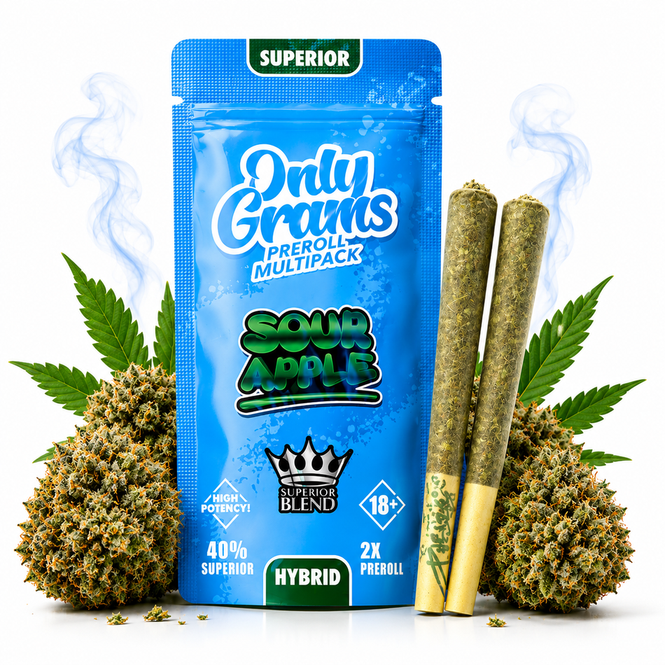 OnlyGrams® | 40% Superior Pre-Rolls (2 Stk.) | Sour Apple 3g