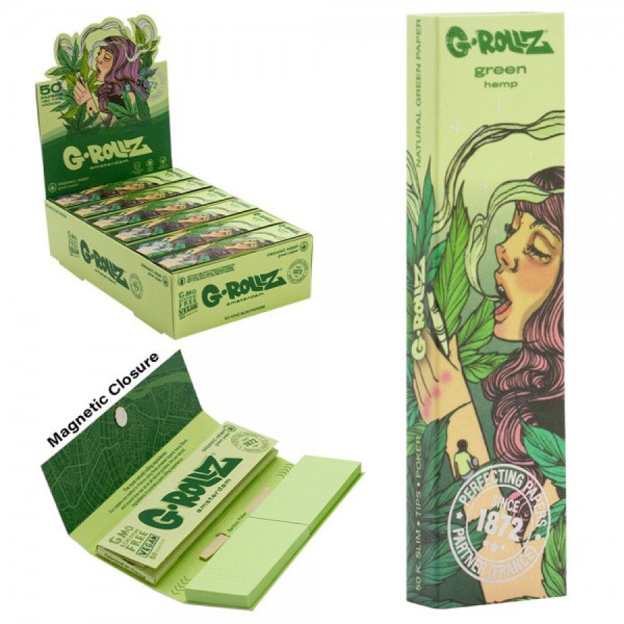 Collector 'Mushroom Lady' Organic Green Hemp King Size Papers mit Tips von G-Rollz Großhandel B2B