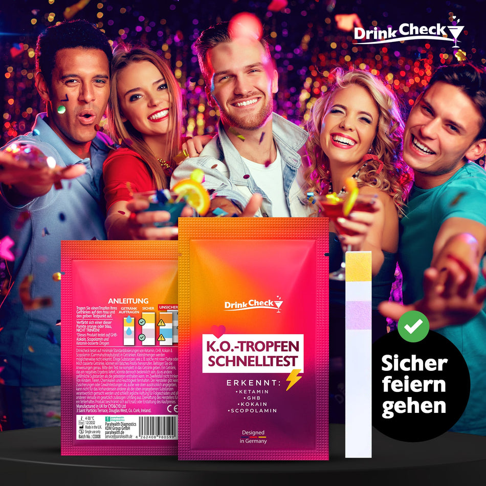 DrinkCheck K.O. Tropfen Schnelltest zur Erkennung von Ketamin, GHB, Scopolamin und Kokain