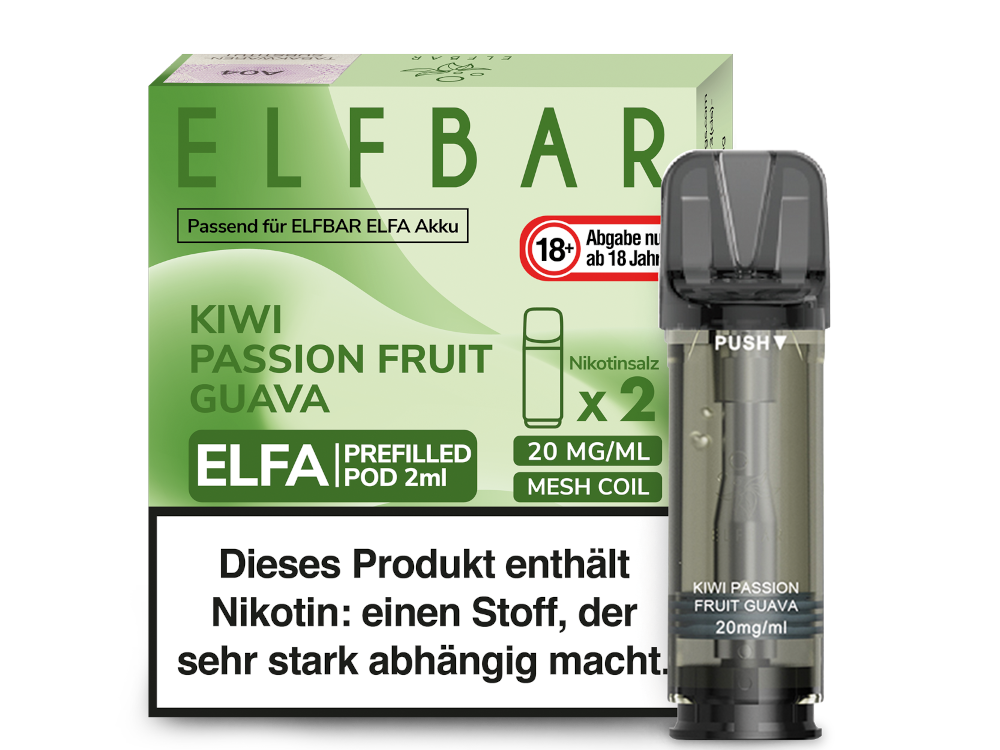 Elf Bar ELFA Prefilled Pod | 2 x 1 ml | Kiwi Passionfruit Guava Grohandel B2B Elf Bar ELFA Prefilled Pod | 2 x 1 ml | Kiwi Passionfruit Guava Grohandel B2B