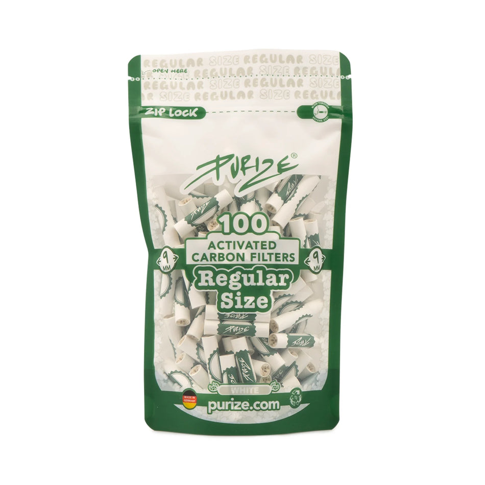 Filtres à charbon actif PURIZE® Regular Size 9mm | Sachet de 100 | Blanc