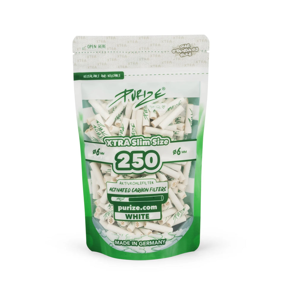 Filtres à charbon actif PURIZE® Xtra Slim Size 6mm | Sachet de 250 | Blanc